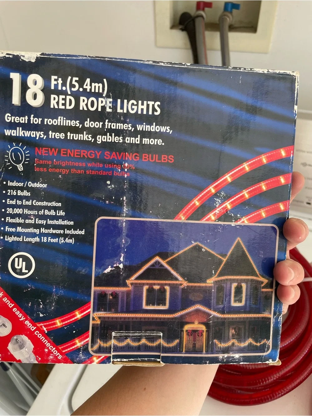Red Rope Christmas Lights Bundle 18 feet each - Set of 2